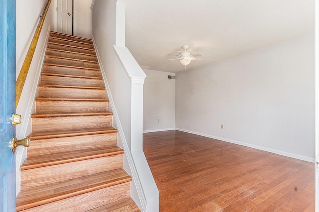 111 Elmwood Ave Unit A, Ladson, SC 29456 - staircase with ceiling fan, wood finished floors, and baseboards