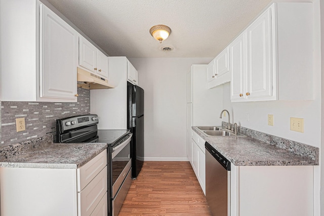 111 Elmwood Ave Unit A, Ladson, SC 29456 - kitchen featuring appliances with stainless steel finishes, under cabinet range hood, a sink, light wood finished floors, and decorative backsplash