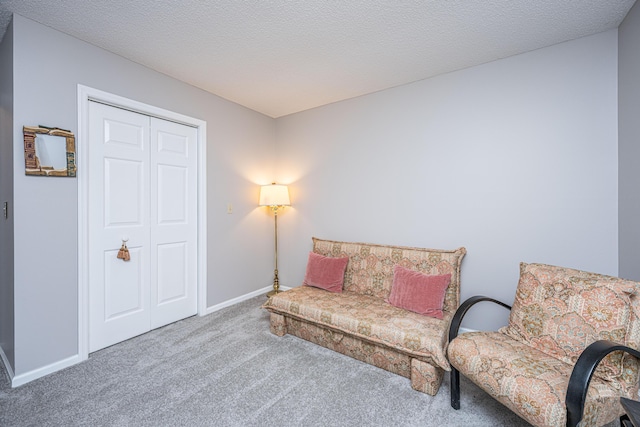 living area featuring carpet flooring