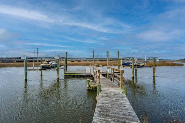 view of dock with a water view