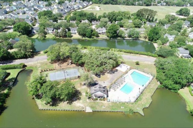 aerial view with a water view