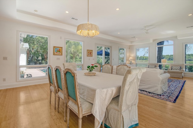 5084 Timber Race Crse, Hollywood, SC 29449 - dining area with light wood finished floors, a chandelier, recessed lighting, a tray ceiling, and ceiling fan