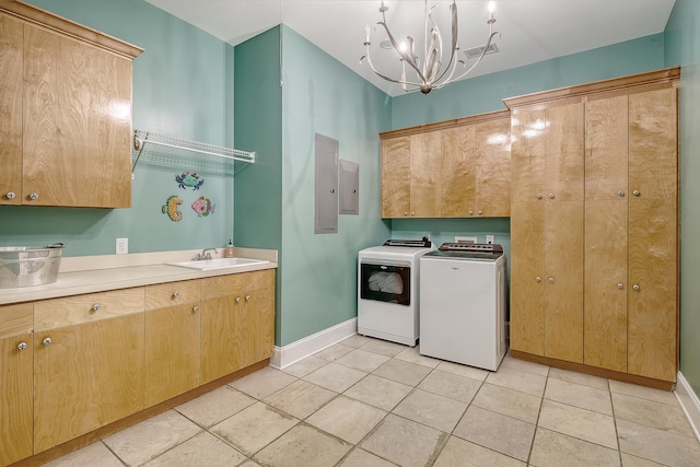 5084 Timber Race Crse, Hollywood, SC 29449 - washroom with cabinet space, independent washer and dryer, a chandelier, and light tile patterned floors