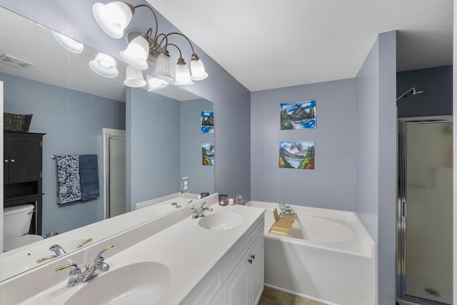 1136 Peninsula Cove Dr, Charleston, SC 29492 - bathroom with a stall shower, a bath, double vanity, and toilet