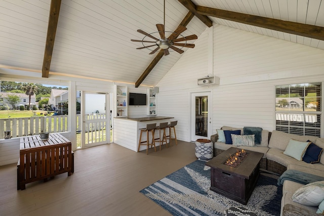 1136 Peninsula Cove Dr, Charleston, SC 29492 - living area featuring ceiling fan, wood finished floors, and wood ceiling