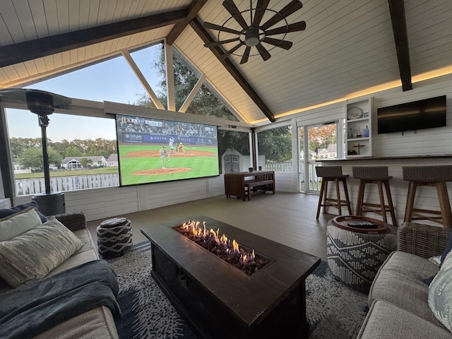1136 Peninsula Cove Dr, Charleston, SC 29492 - sunroom with plenty of natural light, wooden ceiling, beamed ceiling, wood finished floors, and high vaulted ceiling
