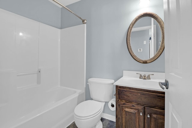 full bathroom featuring shower / bathtub combination, toilet, and vanity