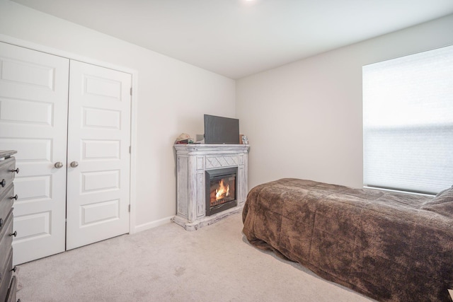 452 Minim St, Charleston, SC 29414 - bedroom with light carpet, a glass covered fireplace, and a closet