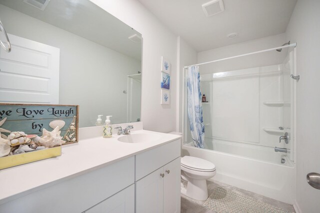 452 Minim St, Charleston, SC 29414 - bathroom featuring vanity, toilet, shower / bath combo with shower curtain, and tile patterned floors