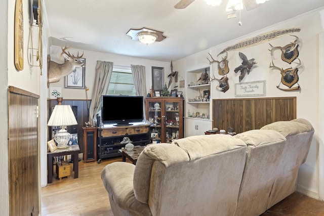2703 Phyllis St, North Charleston, SC 29405 - living area featuring ornamental molding, a ceiling fan, and wood finished floors