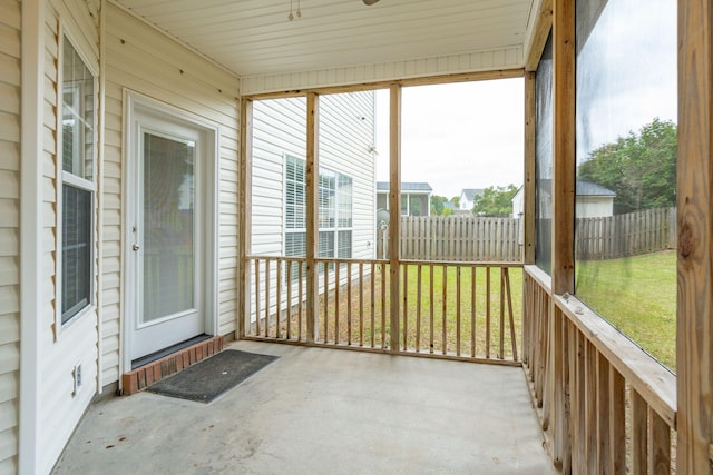 view of unfurnished sunroom