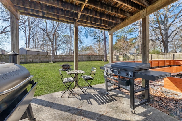 view of patio / terrace featuring grilling area and a fenced backyard