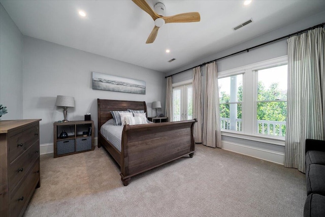 764 Post Oak Dr, Mount Pleasant, SC 29464 - bedroom with light colored carpet, baseboards, ceiling fan, and recessed lighting