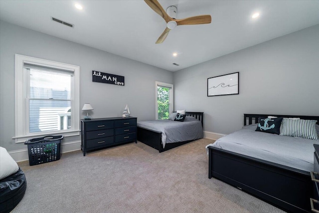 764 Post Oak Dr, Mount Pleasant, SC 29464 - bedroom with light colored carpet, ceiling fan, recessed lighting, and baseboards