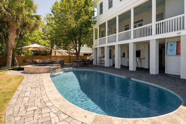 764 Post Oak Dr, Mount Pleasant, SC 29464 - view of swimming pool with a fenced backyard, a patio, and a pool with connected hot tub
