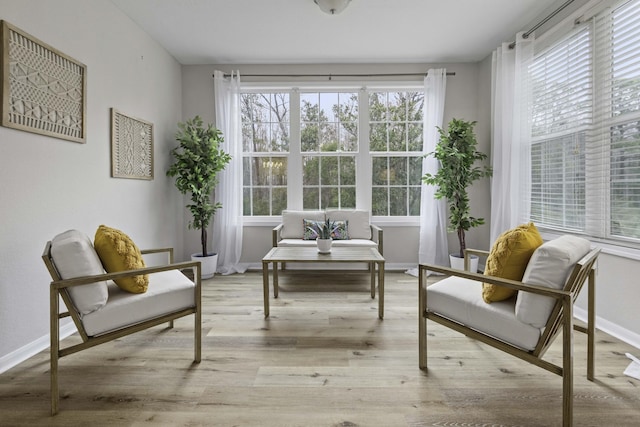 interior space with baseboards and wood finished floors