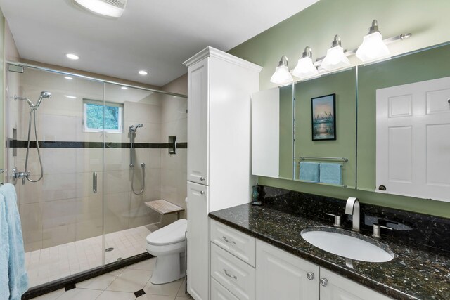 2653 Seabrook Island Rd, Seabrook Island, SC 29455 - bathroom with vanity, tile patterned flooring, a shower stall, toilet, and recessed lighting