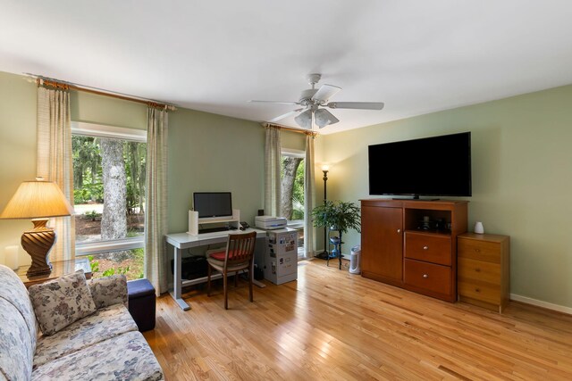 2653 Seabrook Island Rd, Seabrook Island, SC 29455 - office area with ceiling fan, light wood-type flooring, and baseboards