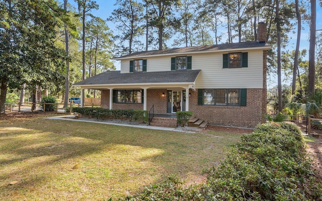 view of front of property featuring a porch and a front lawn