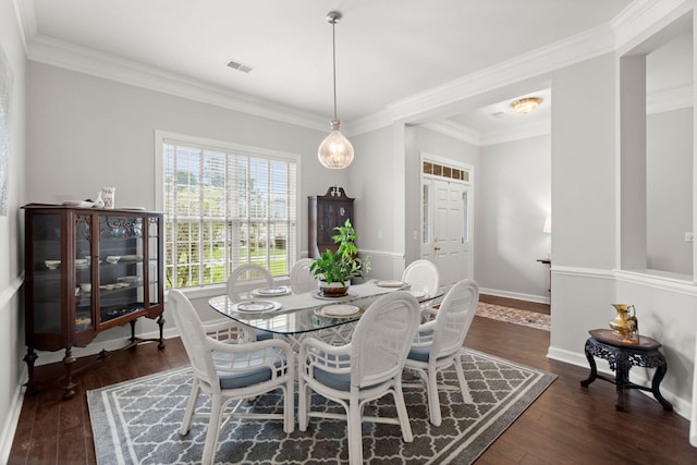 2772 Latrobe Ct, Mount Pleasant, SC 29466 - dining area featuring dark wood-style flooring, ornamental molding, and baseboards