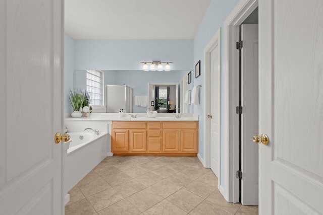2772 Latrobe Ct, Mount Pleasant, SC 29466 - full bath featuring double vanity, a garden tub, a shower with door, and tile patterned floors