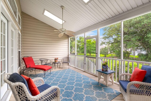 2772 Latrobe Ct, Mount Pleasant, SC 29466 - sunroom with ceiling fan, healthy amount of natural light, lofted ceiling, and a skylight