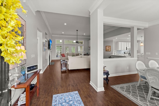 2772 Latrobe Ct, Mount Pleasant, SC 29466 - entrance foyer with wood finished floors, ceiling fan, crown molding, recessed lighting, and baseboards