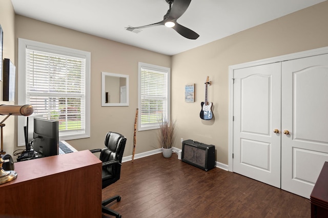 2772 Latrobe Ct, Mount Pleasant, SC 29466 - office space featuring ceiling fan, dark wood-style floors, baseboards, and plenty of natural light