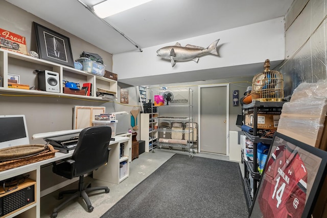 home office with concrete floors