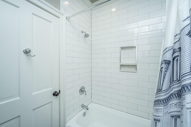 full bathroom with shower / bath combo with shower curtain