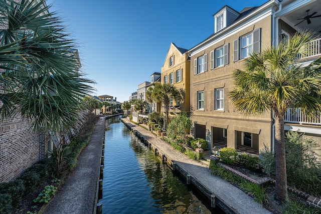 view of water feature with a residential view