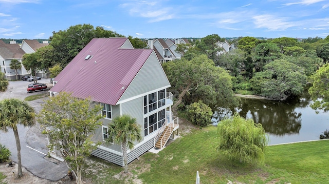 bird's eye view featuring a water view