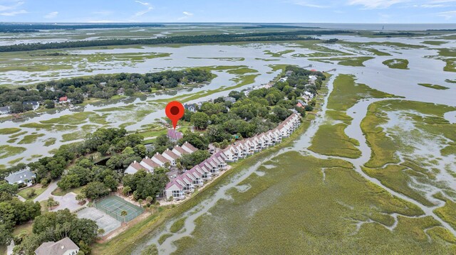 aerial view featuring a water view