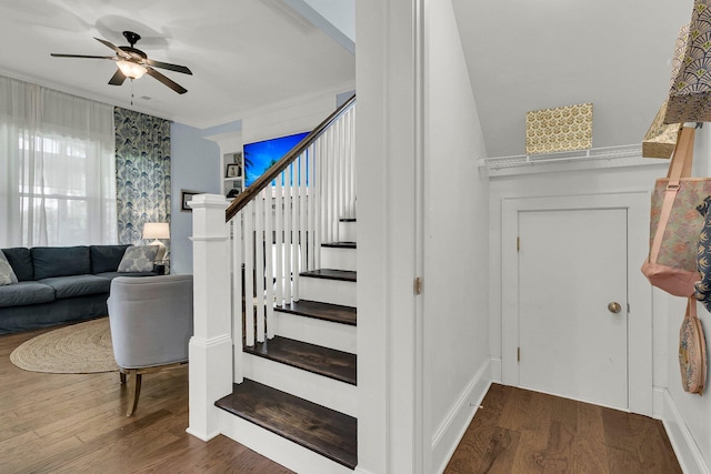 1325 Whisker Pole Ln, Mount Pleasant, SC 29466 - stairs featuring a ceiling fan and wood finished floors