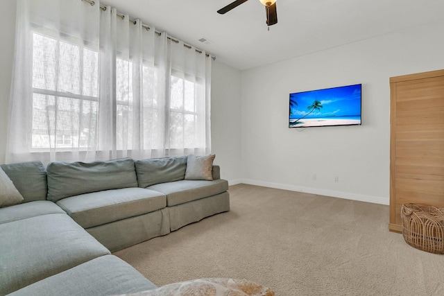 1325 Whisker Pole Ln, Mount Pleasant, SC 29466 - carpeted living area featuring a ceiling fan and baseboards