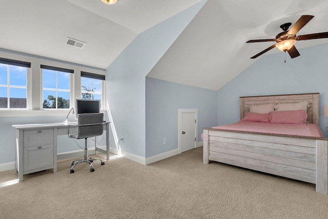 1325 Whisker Pole Ln, Mount Pleasant, SC 29466 - carpeted bedroom featuring vaulted ceiling, a desk, baseboards, and a ceiling fan
