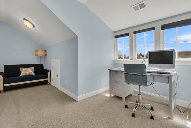1325 Whisker Pole Ln, Mount Pleasant, SC 29466 - office area with lofted ceiling, light colored carpet, healthy amount of natural light, and baseboards