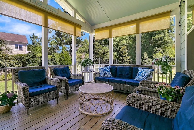 1325 Whisker Pole Ln, Mount Pleasant, SC 29466 - sunroom / solarium featuring an outdoor hangout area, lofted ceiling, and plenty of natural light