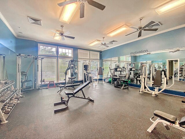 1325 Whisker Pole Ln, Mount Pleasant, SC 29466 - exercise room featuring ornamental molding and ceiling fan