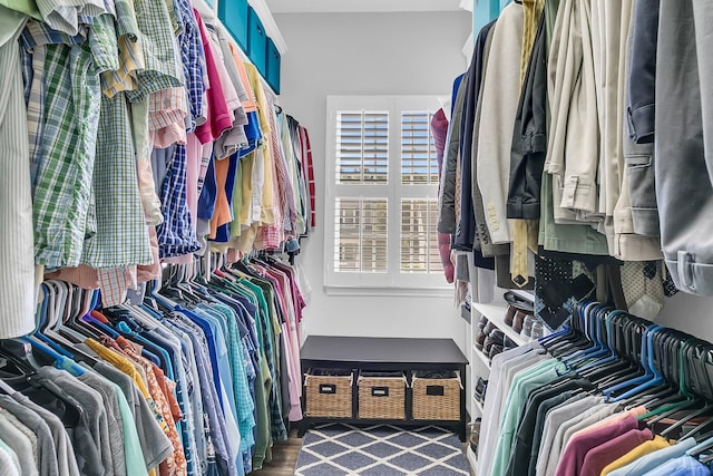 walk in closet featuring dark wood-type flooring