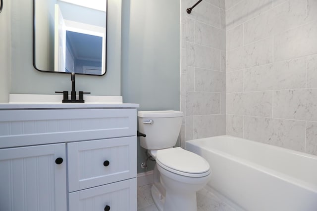 bathroom with shower / bath combination, toilet, and vanity