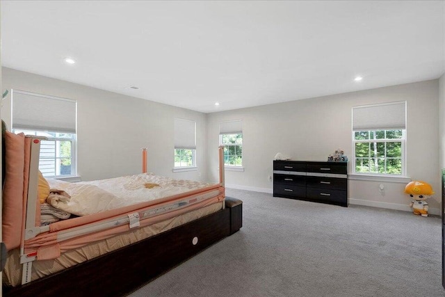 bedroom featuring carpet flooring and multiple windows