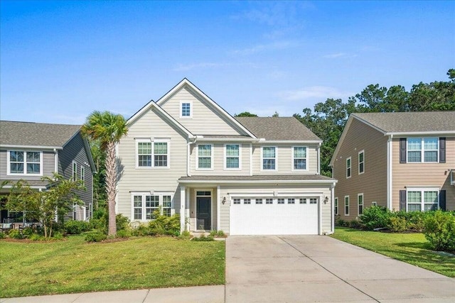 view of front of home with a garage and a front yard