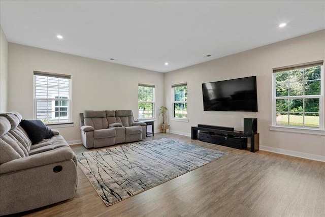 living room featuring light wood-type flooring