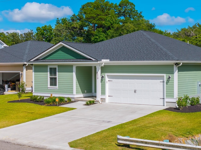 4319 Bream Rd, Charleston, SC 29418 - ranch-style house with a garage, a front lawn, driveway, and roof with shingles