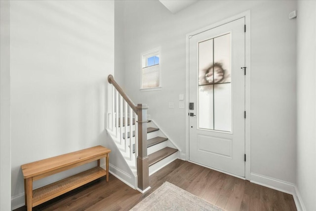 foyer with dark hardwood / wood-style floors