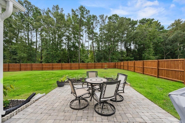 view of patio with outdoor dining space and a fenced backyard