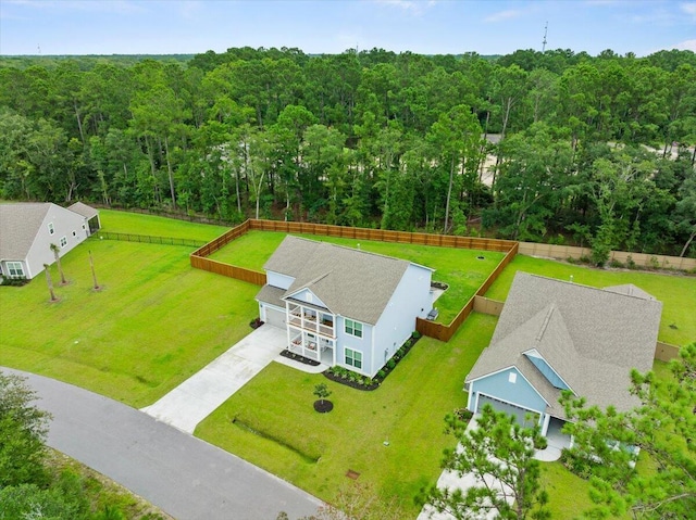 bird's eye view with a view of trees