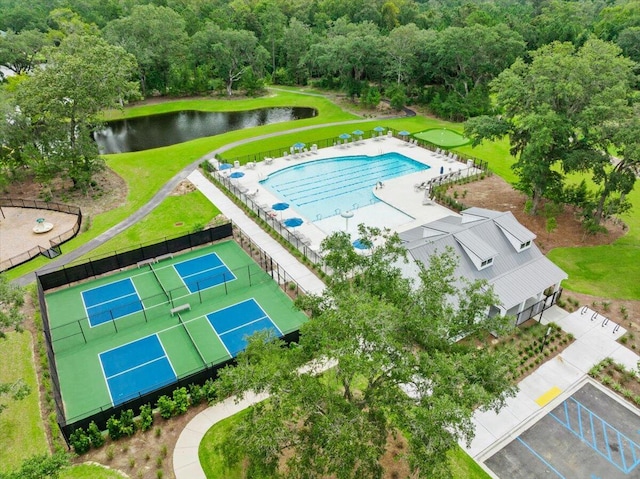 aerial view featuring a water view