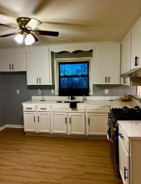 kitchen featuring white cabinetry, a sink, and black gas range oven